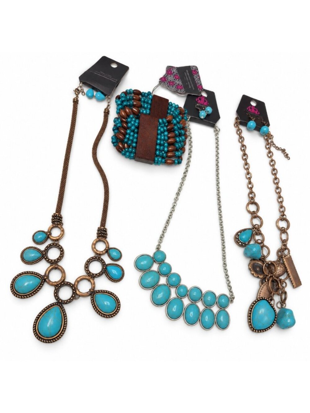 Paparazzi Turquoise Color Bundle 3 Necklace Earring Sets & Bracelet NWT